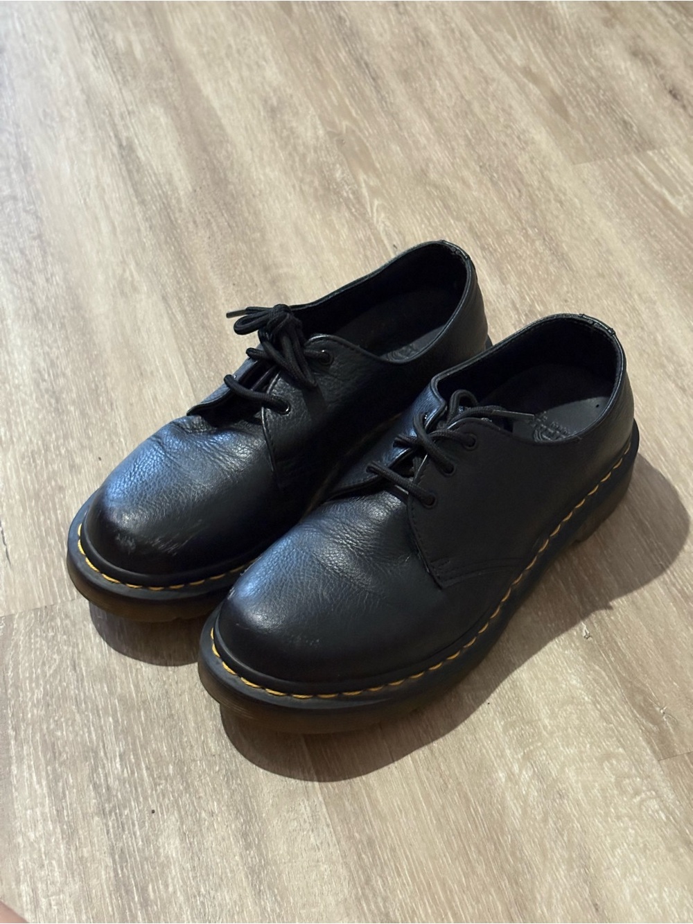 Dr. Martens Black Leather 3-Eye Derby with Yellow Stitching